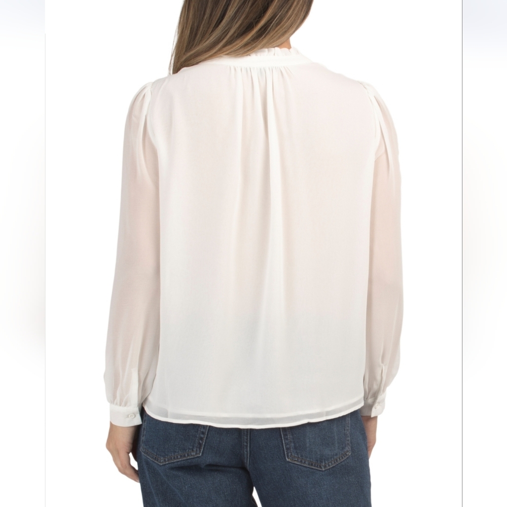Adrianna Papell Women's Ivory Chiffon Long Sleeve Blouse - Picture 2 of 7